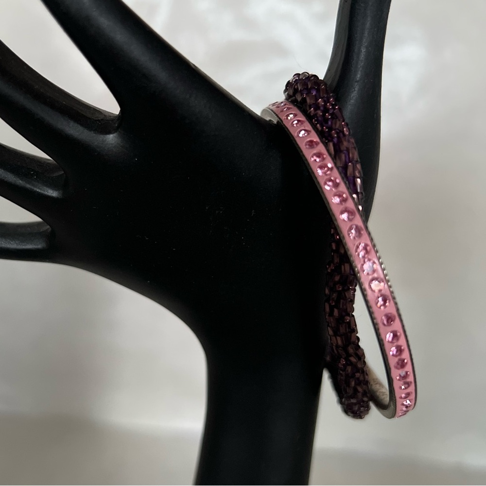 Pink Rhinestone & Fabric Bracelets - 2ct - Picture 2 of 4